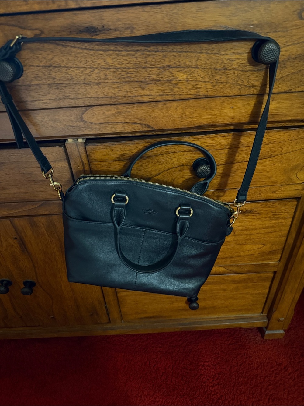 Black Leather Crossbody Tote with Top Handles -